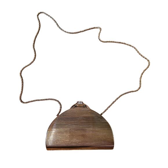 Vtg Rodo Gold Clutch Shoulder Bag with Crystal embellished closure Made in Italy - Picture 1 of 6